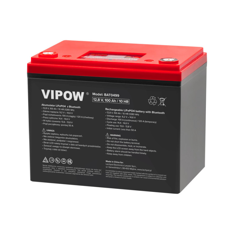 VIPOW LiFePO4 12V 100Ah BMS Bluetooth