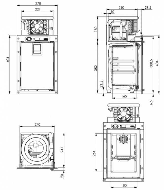 FM07 chladnička pro sanitní vozy, 7L, 12/24V, 4°C, rozměry chladničky